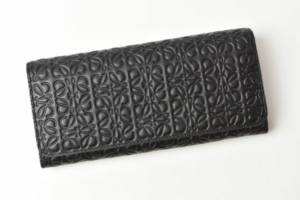 2306 68 lo 2 Loewe Long Wallet Anagram Calfskin Black