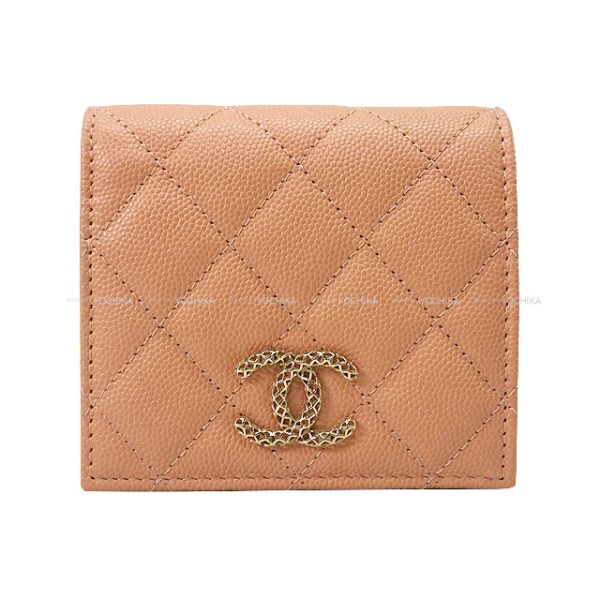 23071108 CHANEL Coco Mark Small Wallet Graind Calf Caviar skin Champagne AP3185 Bi fWallet BeigePink