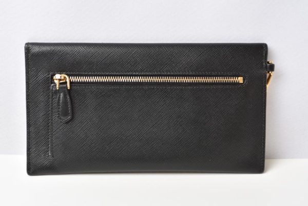 230724 p 3 Prada Chain Wallet Saffiano Black