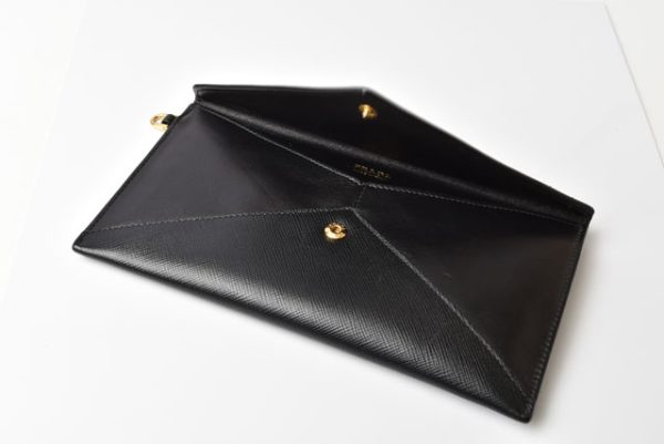 230724 p 7 Prada Chain Wallet Saffiano Black