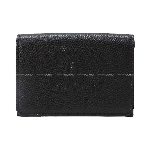 23092116 CHANEL Double COCOmark Noir Black Graind Calf Tri fwallet