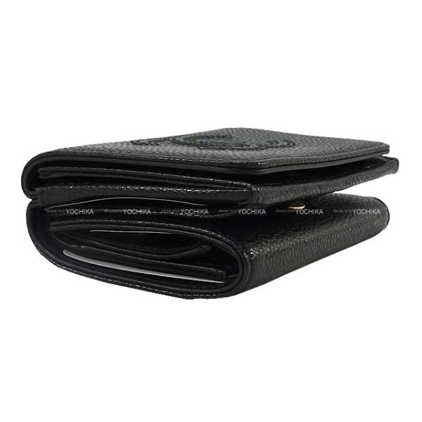 23092116 3 CHANEL Double COCOmark Noir Black Graind Calf Tri fwallet