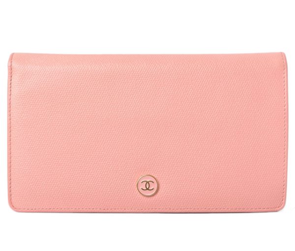 230937 ch 1 CHANEL Wallet Long Wallet Coco Mark Button Motif Rose