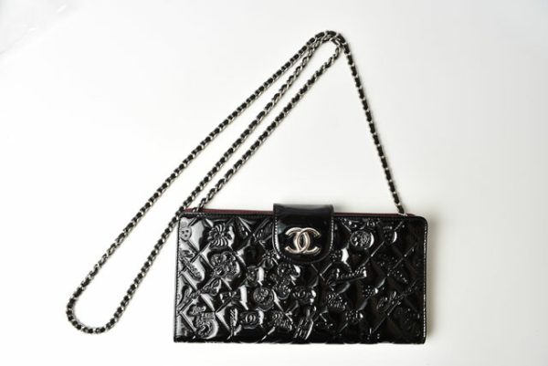 230938 ch 2 Chanel Chain Wallet Patent Black