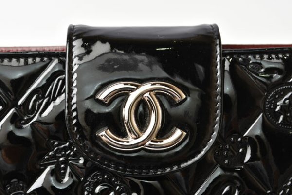 230938 ch 3 Chanel Chain Wallet Patent Black