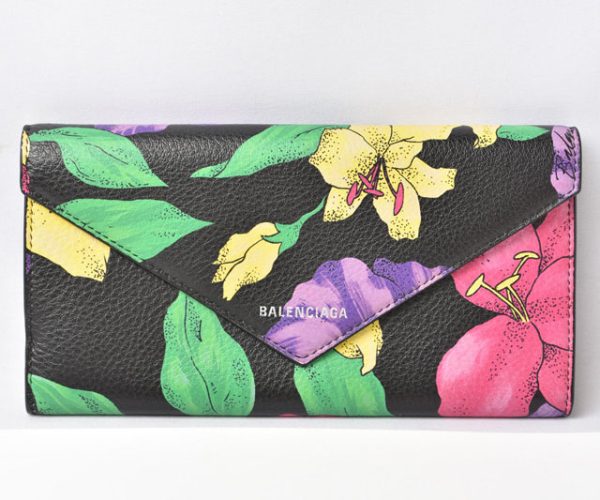 23112521 ba 1 Balenciaga Long Wallet Paper Calfskin Flower Black