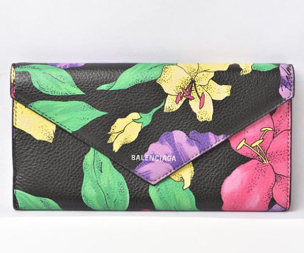 23112521 ba 2 Balenciaga Long Wallet Paper Calfskin Flower Black