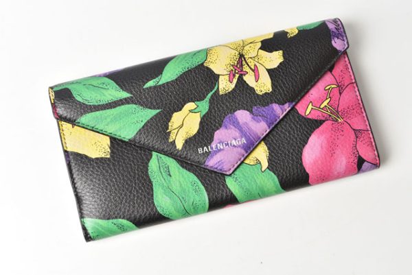 23112521 ba 3 Balenciaga Long Wallet Paper Calfskin Flower Black