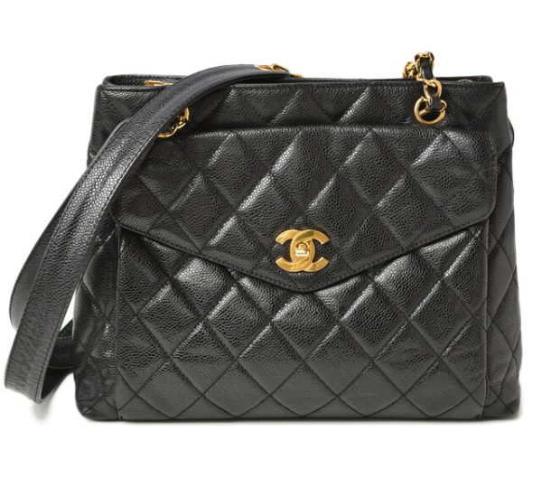 23112605 ch 1 Chanel Shoulder Bag Chain Tote Caviar Skin Black