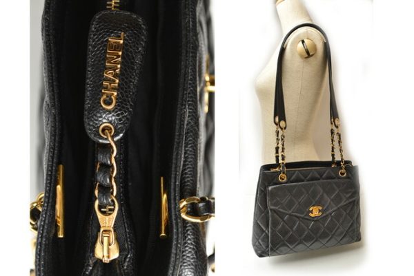 23112605 ch 3 Chanel Shoulder Bag Chain Tote Caviar Skin Black