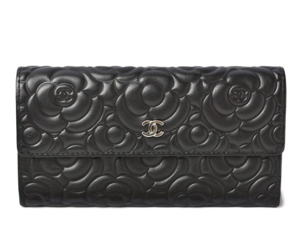 23112606 ch 1 CHANEL Wallet Long Wallet Camellia Lambskin Black