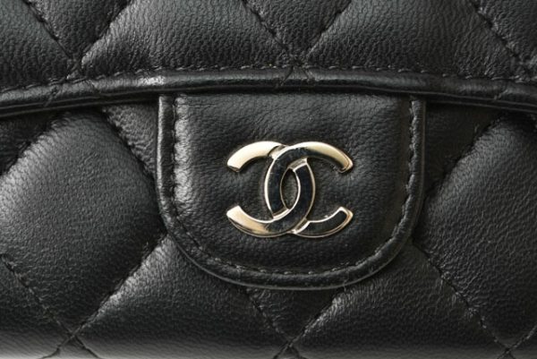 23122401 ch 4 Chanel Coin Case Card Case Lambskin Black Bordeau