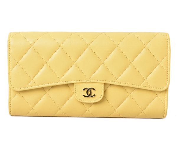 23122404 ch 1 CHANEL Long Wallet Quilted Matelasse Lambskin Yellow