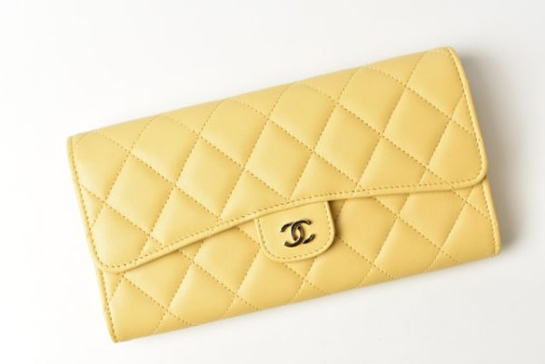 23122404 ch 2 CHANEL Long Wallet Quilted Matelasse Lambskin Yellow