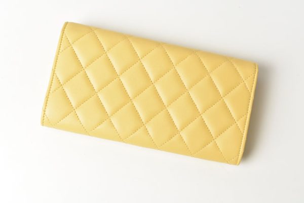 23122404 ch 3 CHANEL Long Wallet Quilted Matelasse Lambskin Yellow