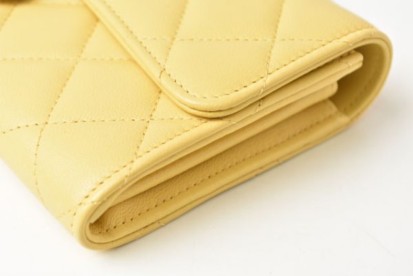 23122404 ch 5 CHANEL Long Wallet Quilted Matelasse Lambskin Yellow