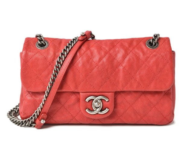 23122408 ch 1 CHANEL Chain Bag Caviar Skin Matelasse Quilting Stitch Red