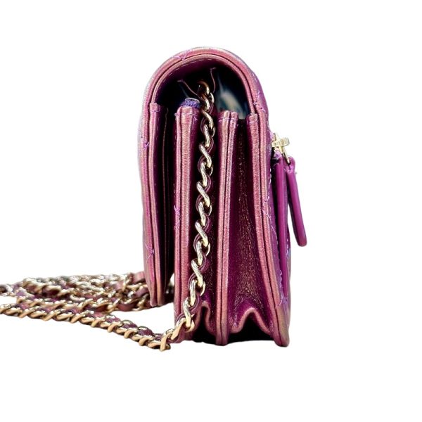 2339650016665 3 CHANEL Matelasse Mini Chain Wallet AP1649 Metallic Purple Lambskin Shoulder Bag