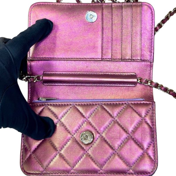 2339650016665 5 CHANEL Matelasse Mini Chain Wallet AP1649 Metallic Purple Lambskin Shoulder Bag