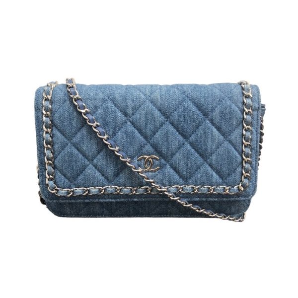 2339700013996 1 CHANEL Chain Wallet Denim Blue Denim Shoulder Bag