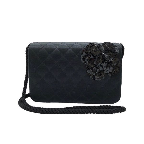 2340520084264 1 CHANEL Camellia Shoulder Bag Black Satin Shoulder Bag