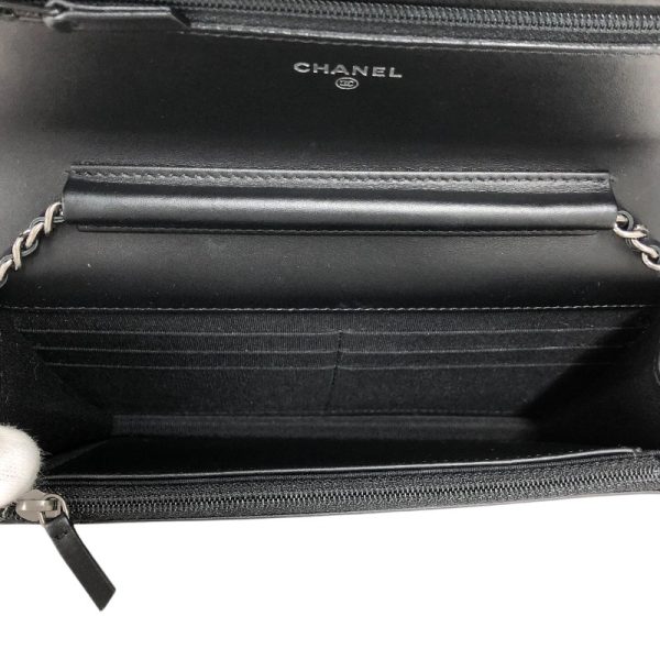 2340520086466 4 CHANEL 255 Icon Chain Wallet Black Calf Shoulder Bag