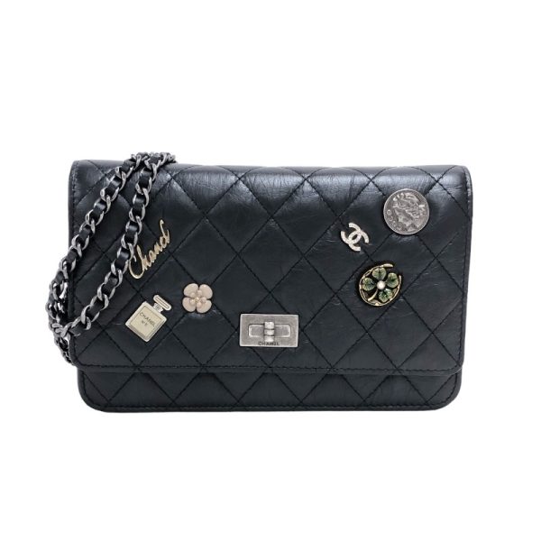 2340520086466 CHANEL 255 Icon Chain Wallet Black Calf Shoulder Bag