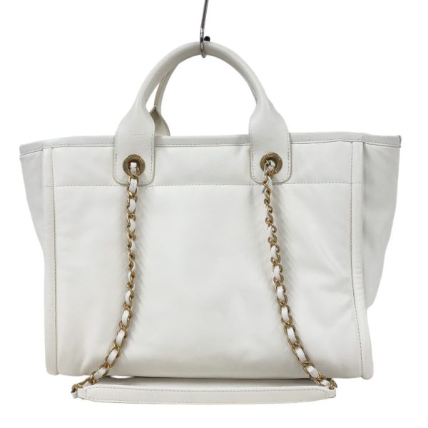 2340520096236 2 CHANEL Deauville Shopping Bag AS33551 White Calf Shoulder Bag