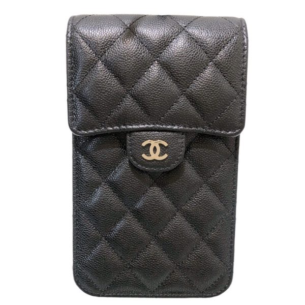 2340520102517 2 CHANEL Phone Pouch Black Caviar Skin Shoulder Bag