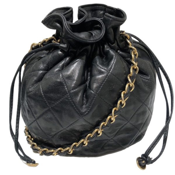 2340520103811 1 CHANEL Matelasse Drawstring Chain Shoulder Bag Black Lamb