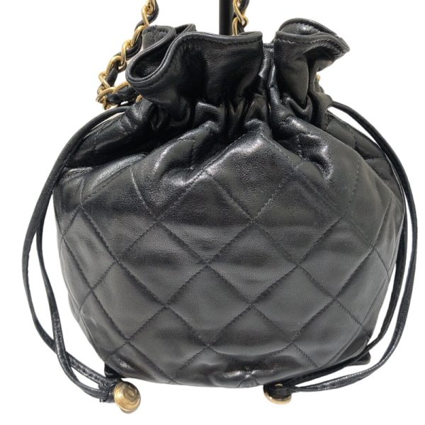 2340520103811 4 CHANEL Matelasse Drawstring Chain Shoulder Bag Black Lamb