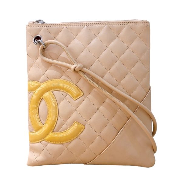 2341280017417 1 CHANEL Cambon Line Shoulder Pochette A29793 Beige Calf Enamel Shoulder Bag