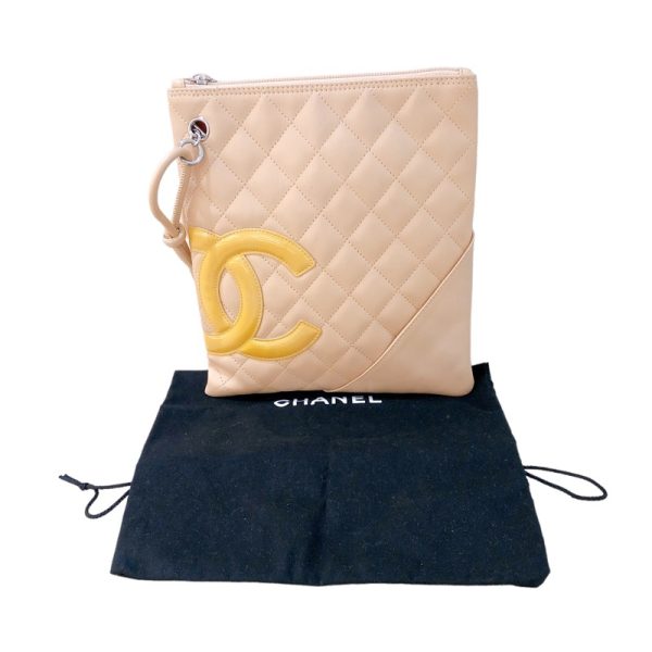 2341280017417 16 CHANEL Cambon Line Shoulder Pochette A29793 Beige Calf Enamel Shoulder Bag