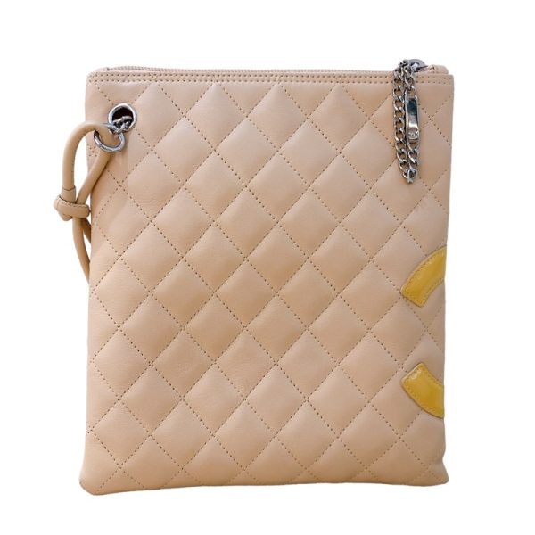 2341280017417 2 CHANEL Cambon Line Shoulder Pochette A29793 Beige Calf Enamel Shoulder Bag