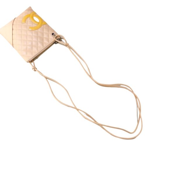 2341280017417 5 CHANEL Cambon Line Shoulder Pochette A29793 Beige Calf Enamel Shoulder Bag