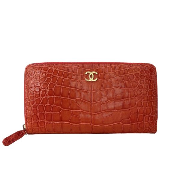 2341280018308 1 CHANEL Coco Mark Wallet Orange Crocodile Long Wallet