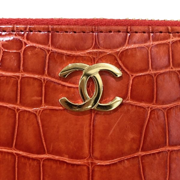 2341280018308 11 CHANEL Coco Mark Wallet Orange Crocodile Long Wallet