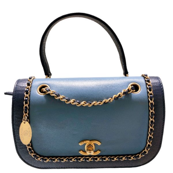 2341810026650 1 CHANEL Chain Around Flap Bag Blue Calf Caviar Skin Shoulder Bag