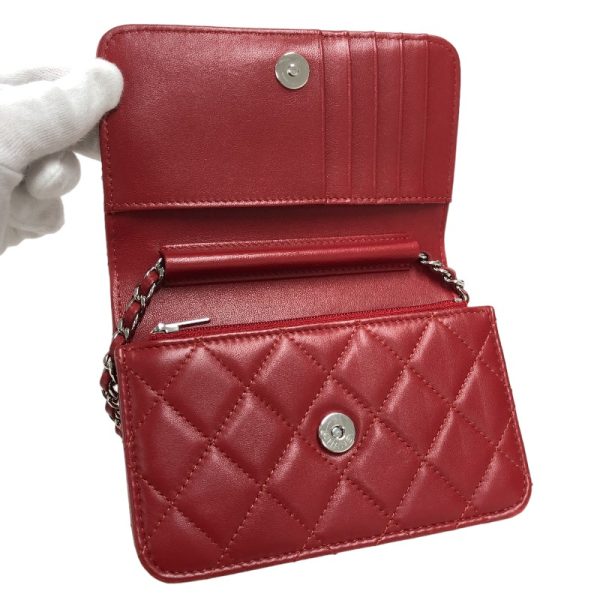 2342690013136 5 CHANEL Matelasse Mini Chain Wallet 30 Red Lambskin Shoulder Bag