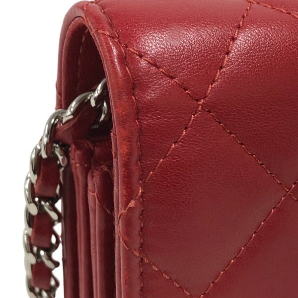 2342690013136 6 CHANEL Matelasse Mini Chain Wallet 30 Red Lambskin Shoulder Bag