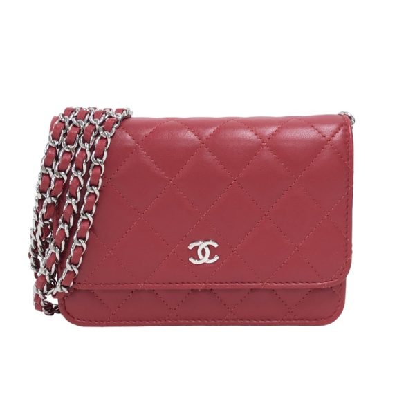 2342690013136 CHANEL Matelasse Mini Chain Wallet 30 Red Lambskin Shoulder Bag