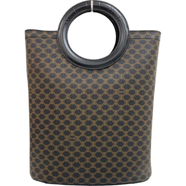 24 1157 4 Celine Circle Handle Handbag Macadam Pattern Black