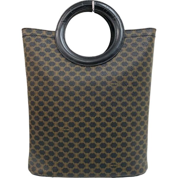 24 1157 7 Celine Circle Handle Handbag Macadam Pattern Black