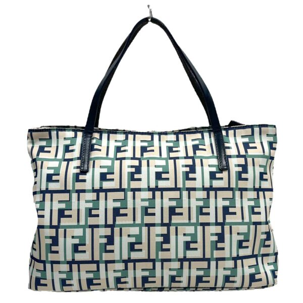 24 2291 10 Fendi Zucca Pattern Handbag Tote Bag Green Blue