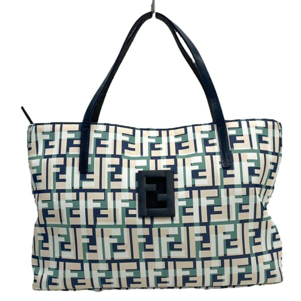 24 2291 9 Fendi Zucca Pattern Handbag Tote Bag Green Blue