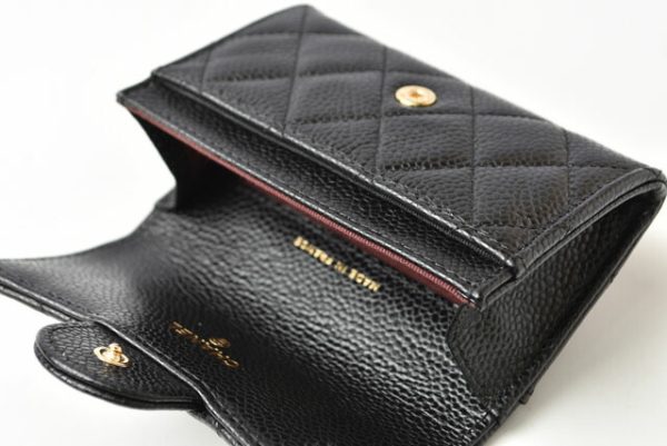 24020205 ch 3 CHANEL Coin Case Card Case Caviar Skin Black Bordeau