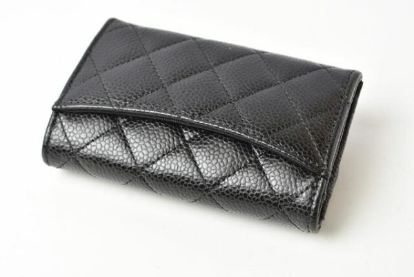 24020205 ch 5 CHANEL Coin Case Card Case Caviar Skin Black Bordeau