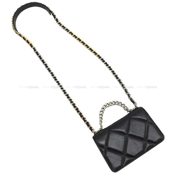 24021522 2 CHANEL 19 Coco Mark Matelasse Shiny Lambskin Matte Chain Black