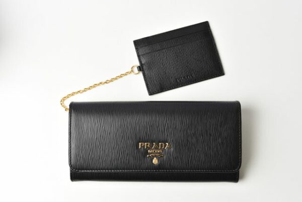 24030206 p 2 Prada Long Wallet Pass Case Saffiano Black