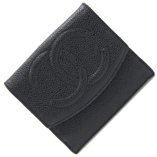 2403220051 CHANEL Hook Wallet Black Caviar Skin Wallet Coco Mark Small